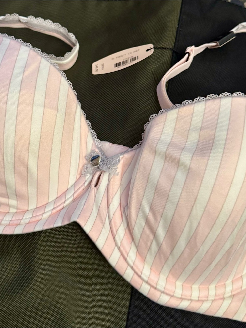 Victoria's Secret Light Pink and White Striped Lace-Trim Bra